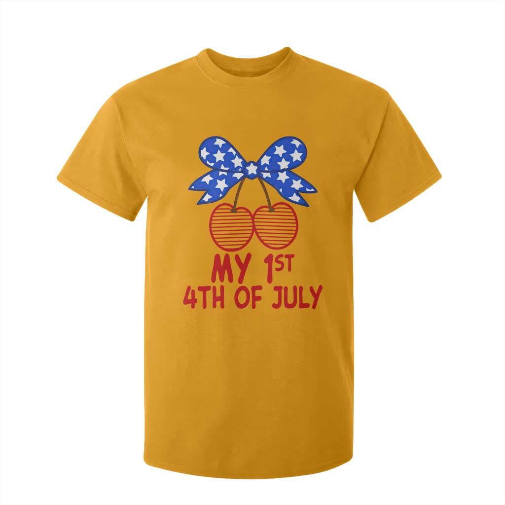 My 1st 4th of July Coquette Bow Striped Cherries T Shirt For Kid Preppy Patriotic Baby Girl Independence Holiday