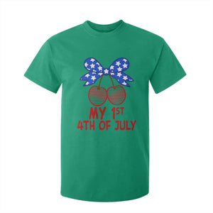My 1st 4th of July Coquette Bow Striped Cherries T Shirt For Kid Preppy Patriotic Baby Girl Independence Holiday