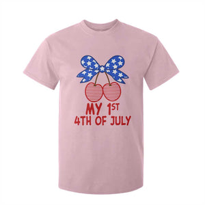 My 1st 4th of July Coquette Bow Striped Cherries T Shirt For Kid Preppy Patriotic Baby Girl Independence Holiday