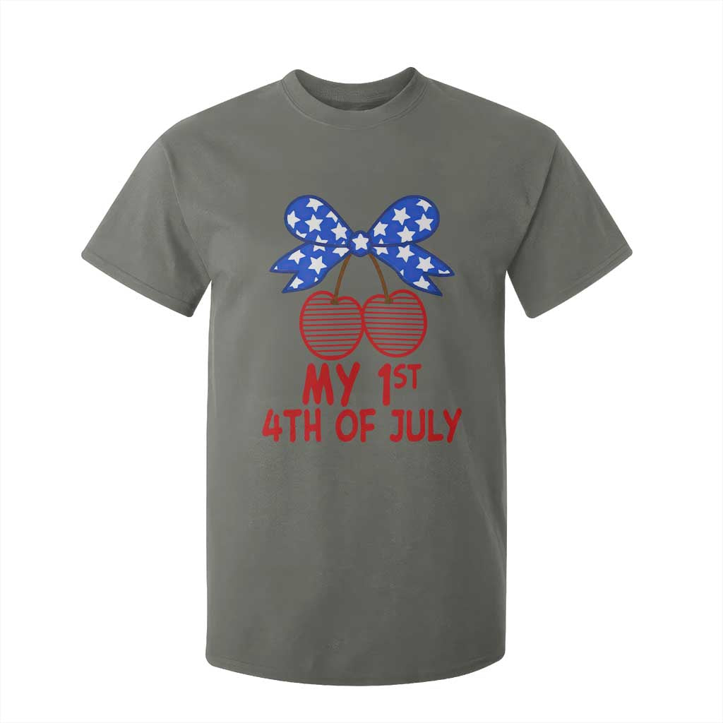My 1st 4th of July Coquette Bow Striped Cherries T Shirt For Kid Preppy Patriotic Baby Girl Independence Holiday