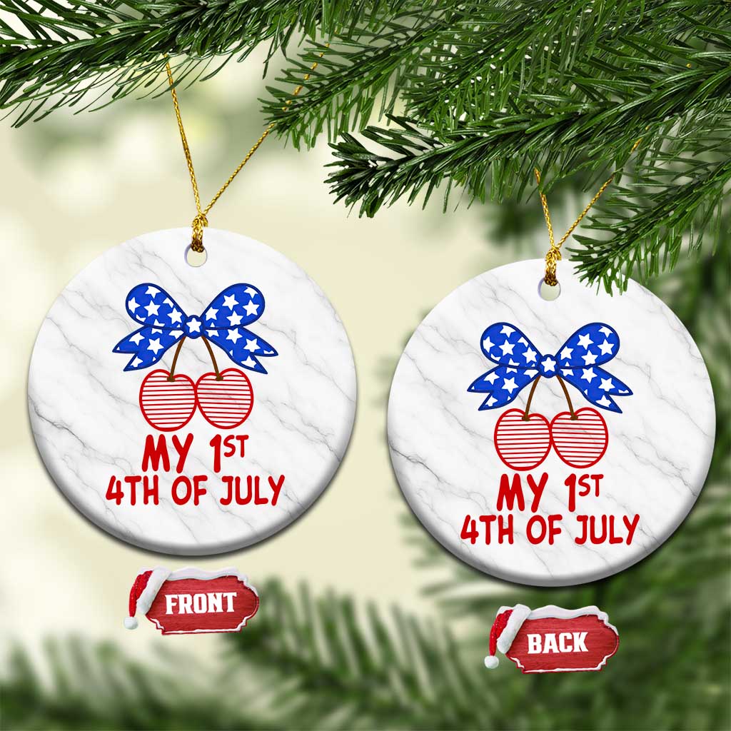 My 1st 4th of July Coquette Bow Striped Cherries Ceramic Ornament Preppy Patriotic Baby Girl Independence Holiday TS02 1pc White Marble Print Your Wear