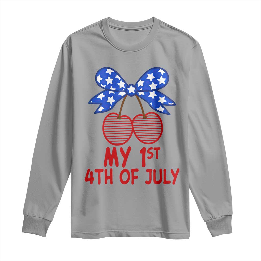 My 1st 4th of July Coquette Bow Striped Cherries Long Sleeve Shirt Preppy Patriotic Baby Girl Independence Holiday