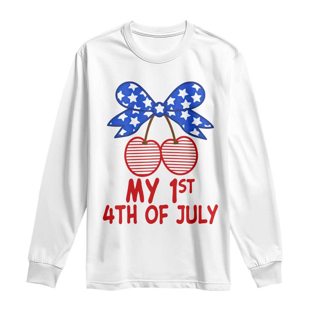 My 1st 4th of July Coquette Bow Striped Cherries Long Sleeve Shirt Preppy Patriotic Baby Girl Independence Holiday TS02 White Print Your Wear