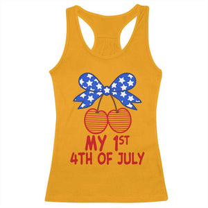 My 1st 4th of July Coquette Bow Striped Cherries Racerback Tank Top Preppy Patriotic Baby Girl Independence Holiday