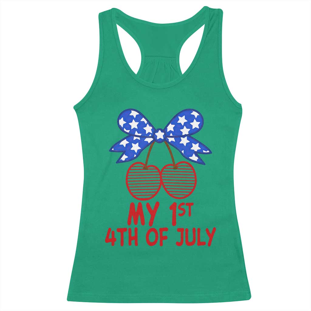 My 1st 4th of July Coquette Bow Striped Cherries Racerback Tank Top Preppy Patriotic Baby Girl Independence Holiday