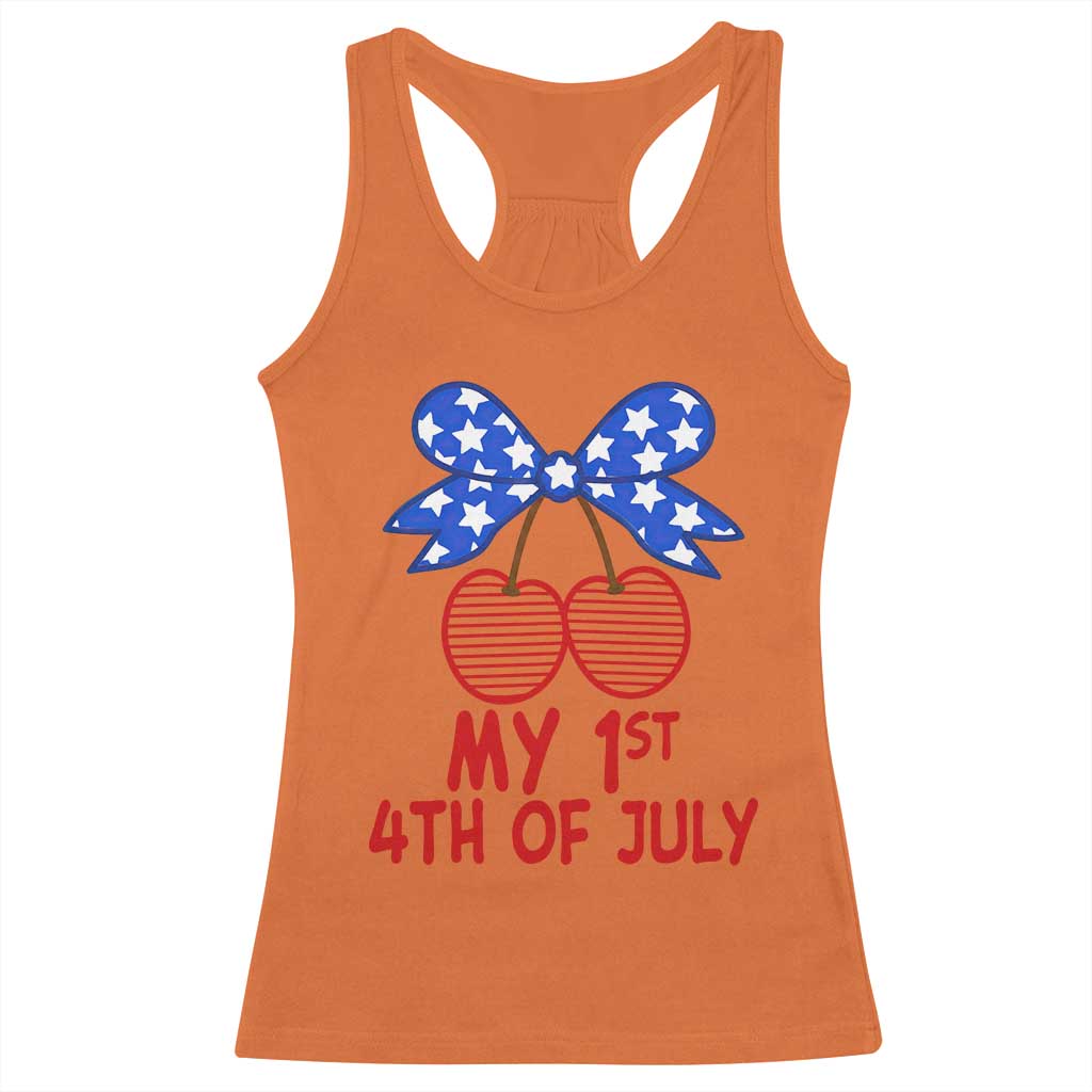 My 1st 4th of July Coquette Bow Striped Cherries Racerback Tank Top Preppy Patriotic Baby Girl Independence Holiday