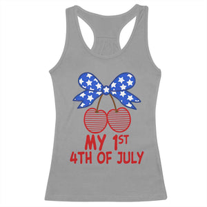 My 1st 4th of July Coquette Bow Striped Cherries Racerback Tank Top Preppy Patriotic Baby Girl Independence Holiday