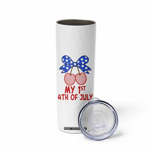 My 1st 4th of July Coquette Bow Striped Cherries Skinny Tumbler Preppy Patriotic Baby Girl Independence Holiday