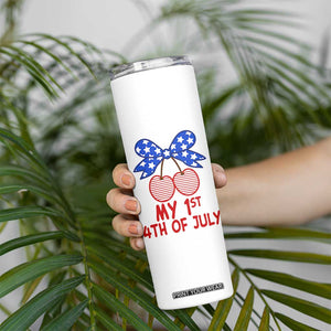 My 1st 4th of July Coquette Bow Striped Cherries Skinny Tumbler Preppy Patriotic Baby Girl Independence Holiday