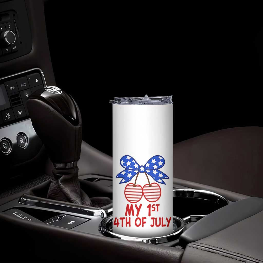 My 1st 4th of July Coquette Bow Striped Cherries Skinny Tumbler Preppy Patriotic Baby Girl Independence Holiday