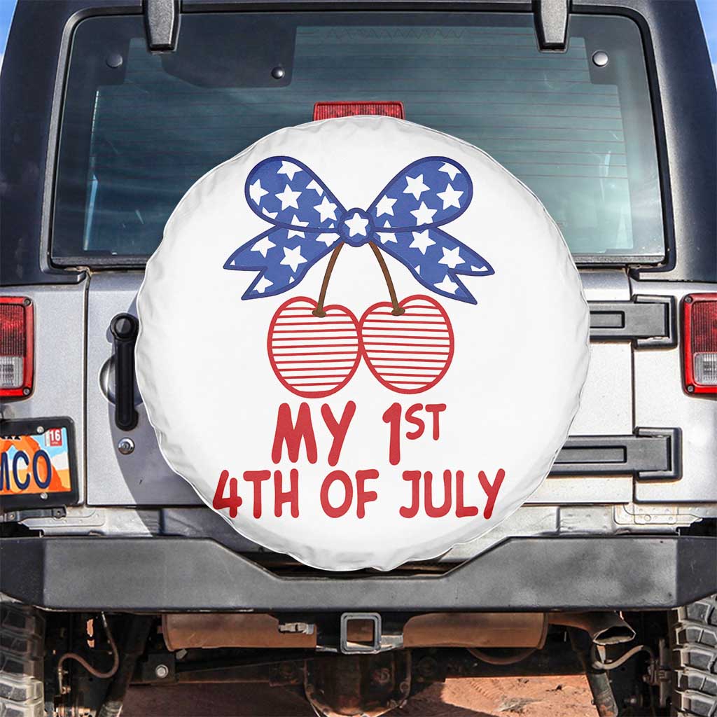 My 1st 4th of July Coquette Bow Striped Cherries Spare Tire Cover Preppy Patriotic Baby Girl Independence Holiday TS02 No hole White Print Your Wear