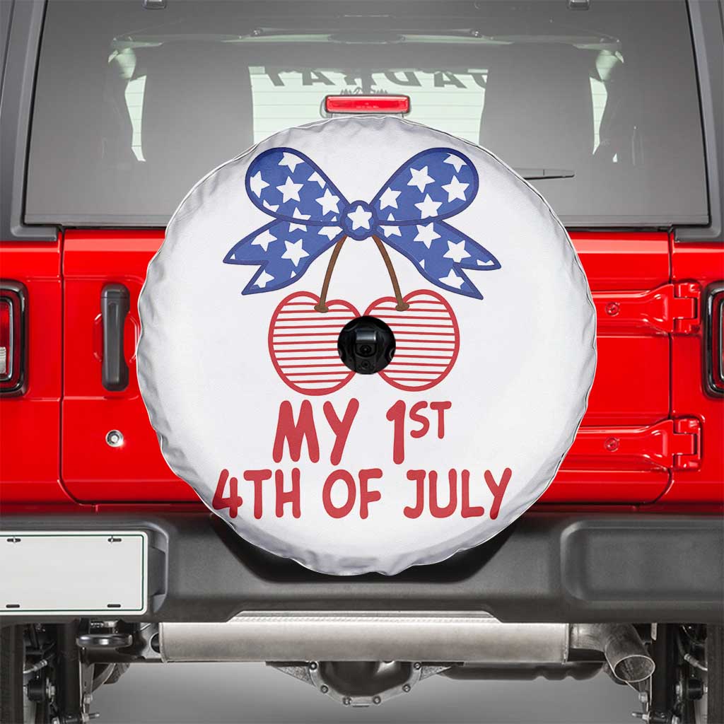 My 1st 4th of July Coquette Bow Striped Cherries Spare Tire Cover Preppy Patriotic Baby Girl Independence Holiday