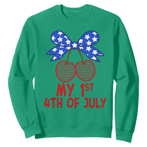 My 1st 4th of July Coquette Bow Striped Cherries Sweatshirt Preppy Patriotic Baby Girl Independence Holiday