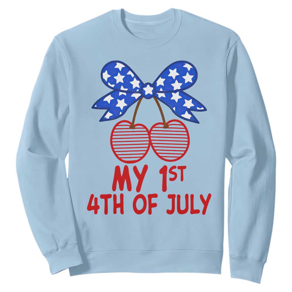 My 1st 4th of July Coquette Bow Striped Cherries Sweatshirt Preppy Patriotic Baby Girl Independence Holiday