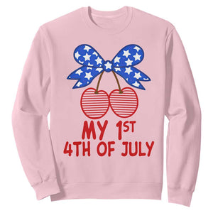 My 1st 4th of July Coquette Bow Striped Cherries Sweatshirt Preppy Patriotic Baby Girl Independence Holiday