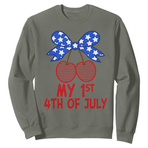 My 1st 4th of July Coquette Bow Striped Cherries Sweatshirt Preppy Patriotic Baby Girl Independence Holiday