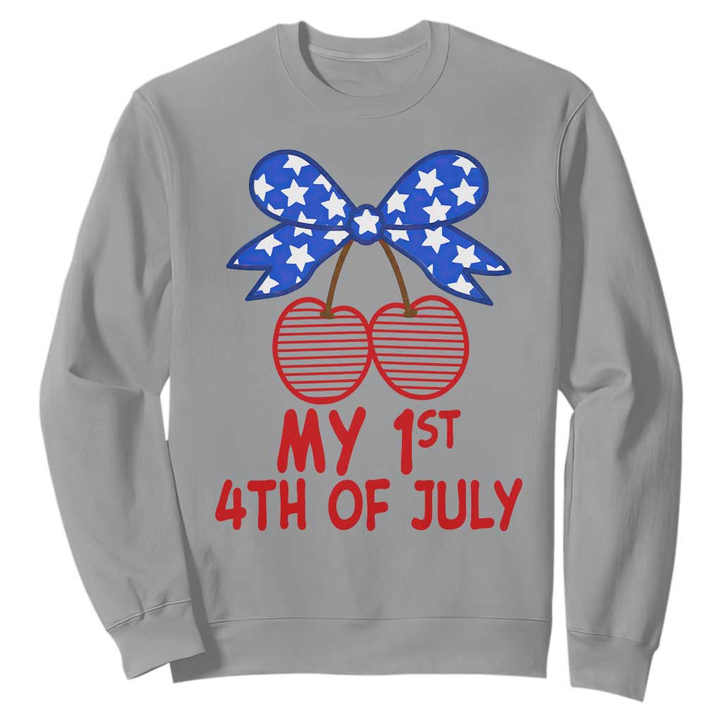 My 1st 4th of July Coquette Bow Striped Cherries Sweatshirt Preppy Patriotic Baby Girl Independence Holiday