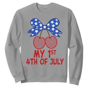 My 1st 4th of July Coquette Bow Striped Cherries Sweatshirt Preppy Patriotic Baby Girl Independence Holiday