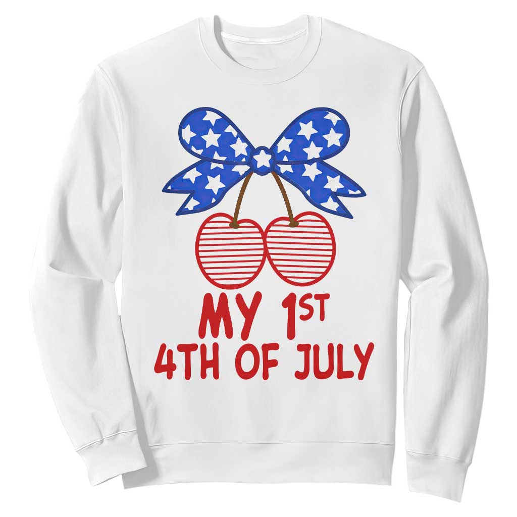 My 1st 4th of July Coquette Bow Striped Cherries Sweatshirt Preppy Patriotic Baby Girl Independence Holiday