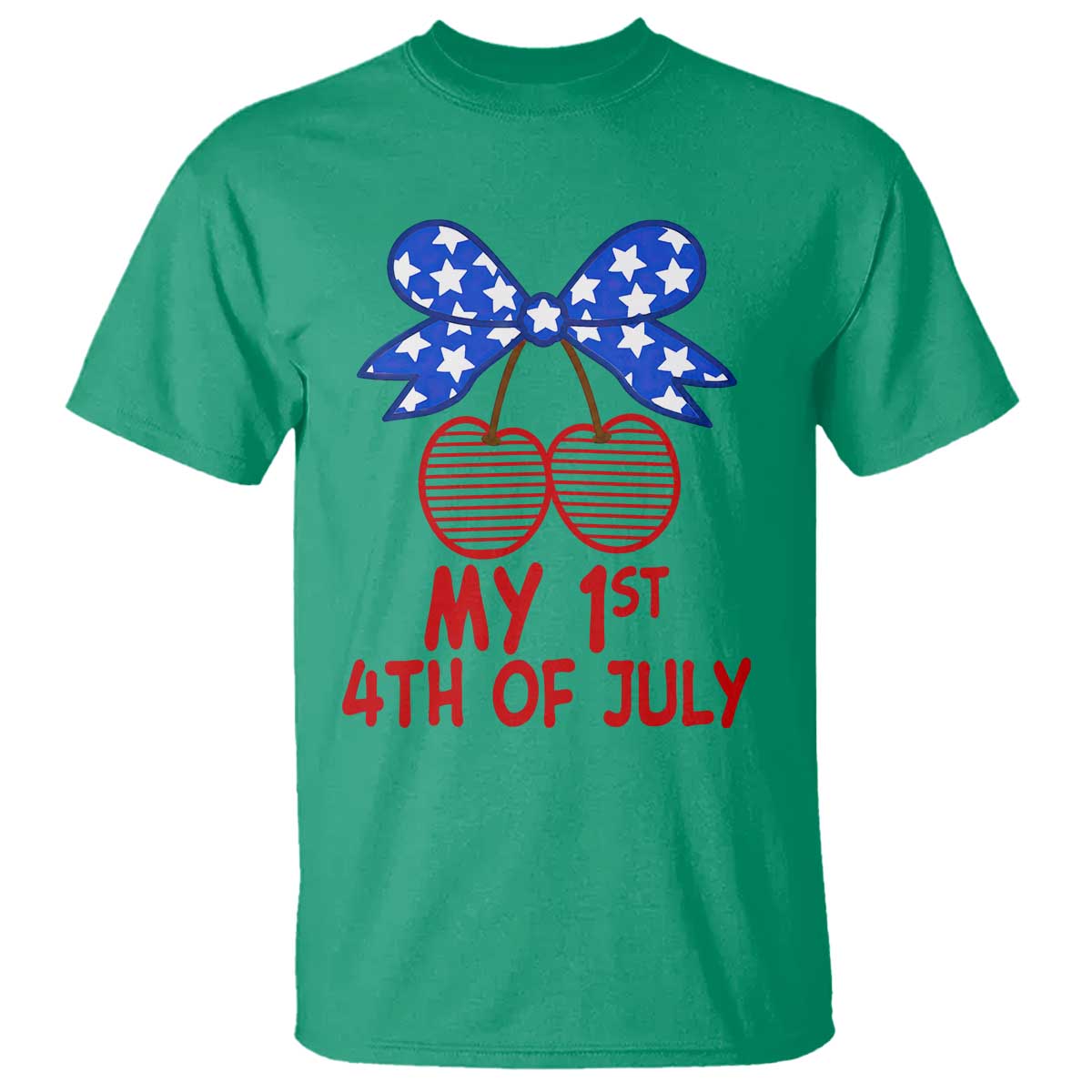 My 1st 4th of July Coquette Bow Striped Cherries T Shirt Preppy Patriotic Baby Girl Independence Holiday