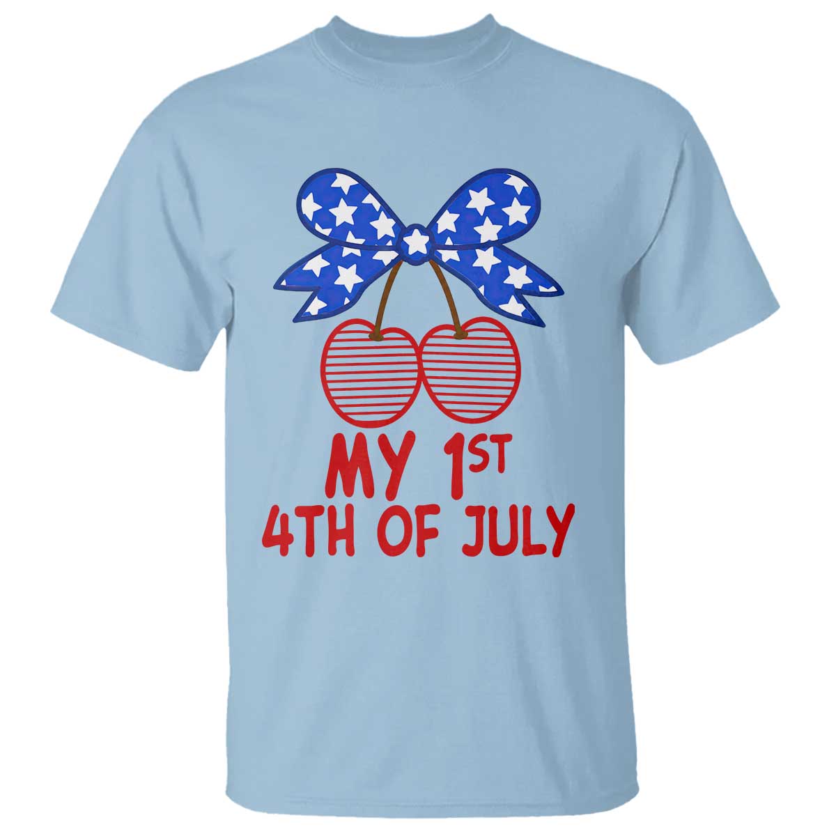 My 1st 4th of July Coquette Bow Striped Cherries T Shirt Preppy Patriotic Baby Girl Independence Holiday
