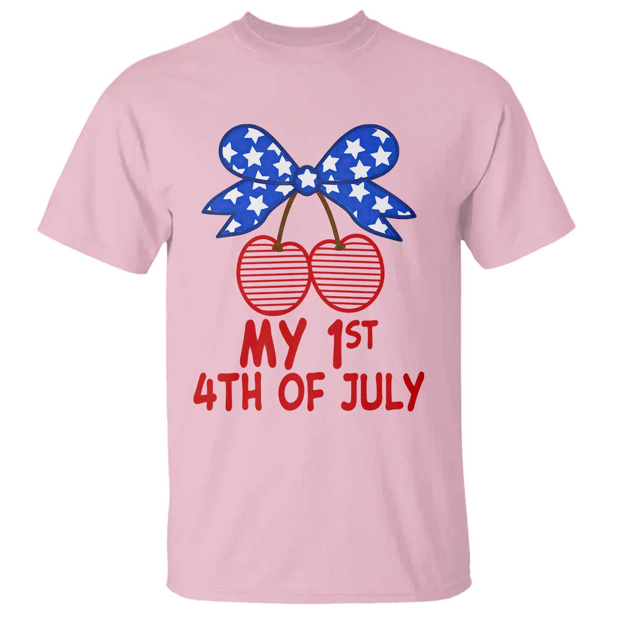 My 1st 4th of July Coquette Bow Striped Cherries T Shirt Preppy Patriotic Baby Girl Independence Holiday