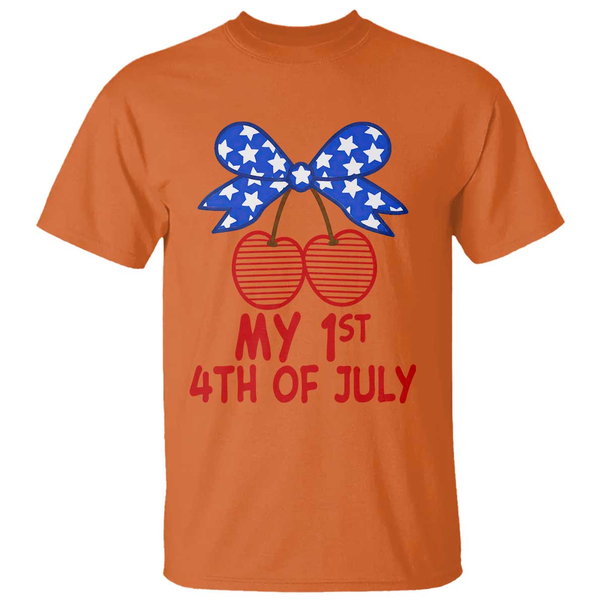 My 1st 4th of July Coquette Bow Striped Cherries T Shirt Preppy Patriotic Baby Girl Independence Holiday