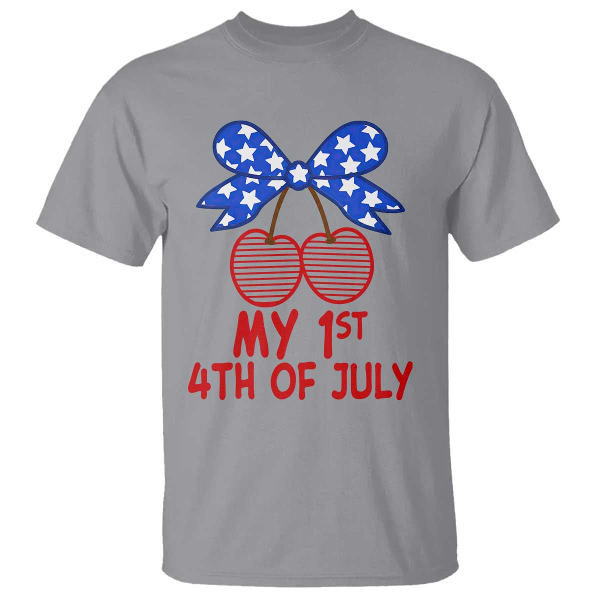 My 1st 4th of July Coquette Bow Striped Cherries T Shirt Preppy Patriotic Baby Girl Independence Holiday