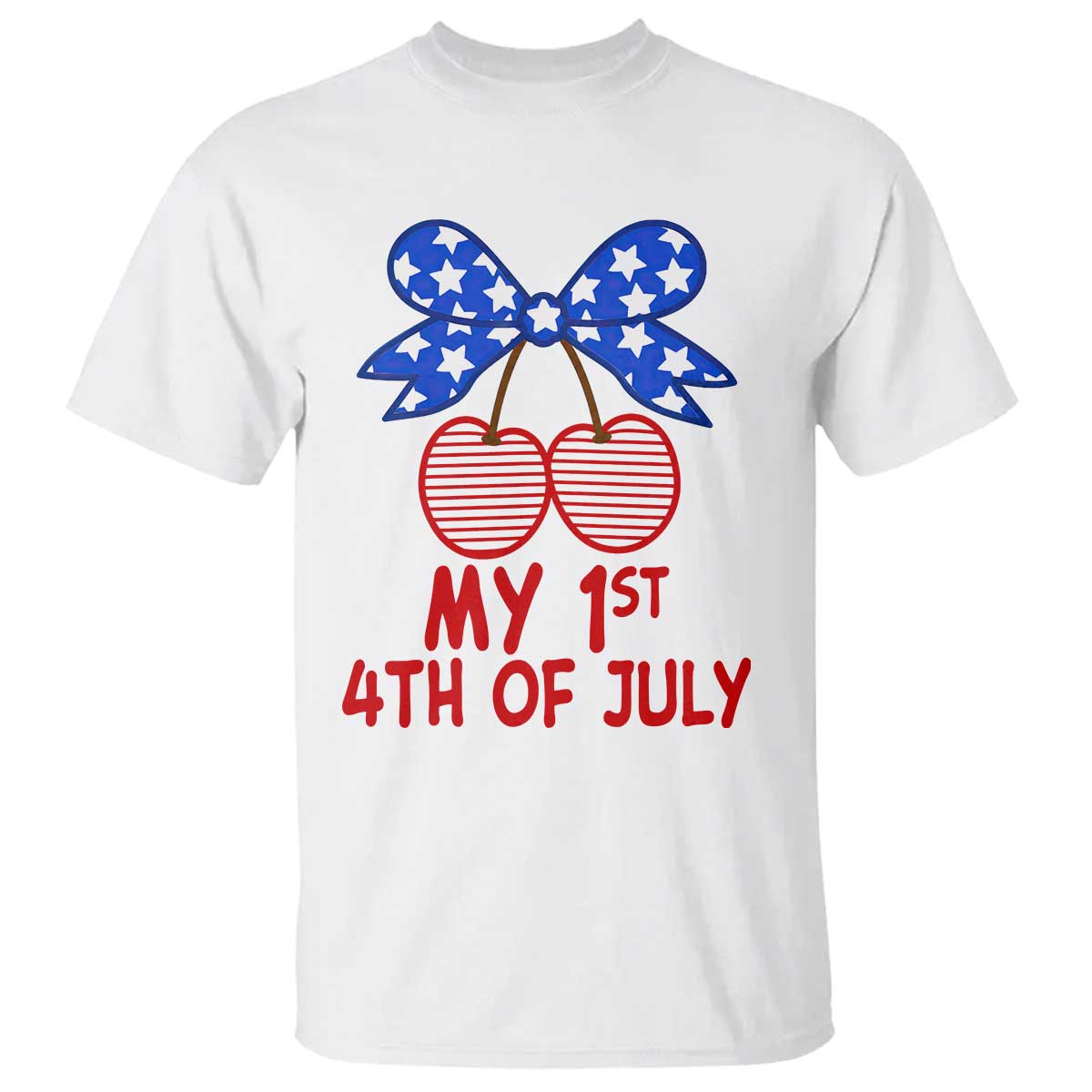 My 1st 4th of July Coquette Bow Striped Cherries T Shirt Preppy Patriotic Baby Girl Independence Holiday TS02 White Print Your Wear