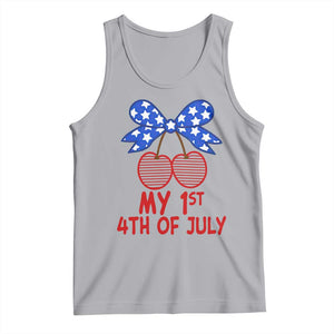My 1st 4th of July Coquette Bow Striped Cherries Tank Top Preppy Patriotic Baby Girl Independence Holiday