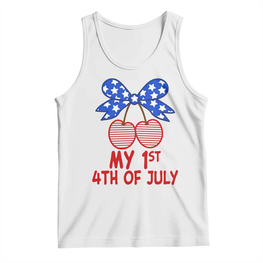 My 1st 4th of July Coquette Bow Striped Cherries Tank Top Preppy Patriotic Baby Girl Independence Holiday TS02 White Print Your Wear
