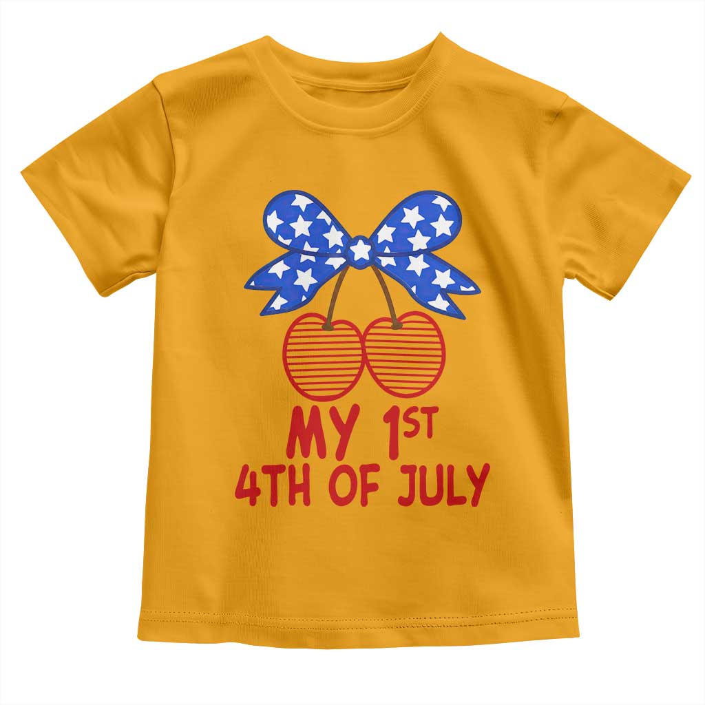 My 1st 4th of July Coquette Bow Striped Cherries Toddler T Shirt Preppy Patriotic Baby Girl Independence Holiday