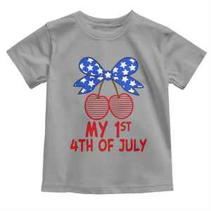 My 1st 4th of July Coquette Bow Striped Cherries Toddler T Shirt Preppy Patriotic Baby Girl Independence Holiday