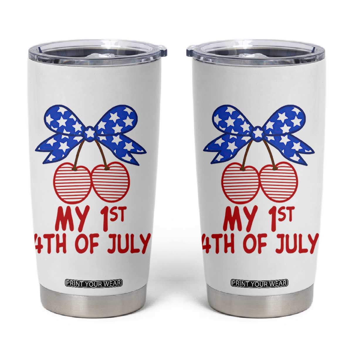 My 1st 4th of July Coquette Bow Striped Cherries Tumbler Cup Preppy Patriotic Baby Girl Independence Holiday