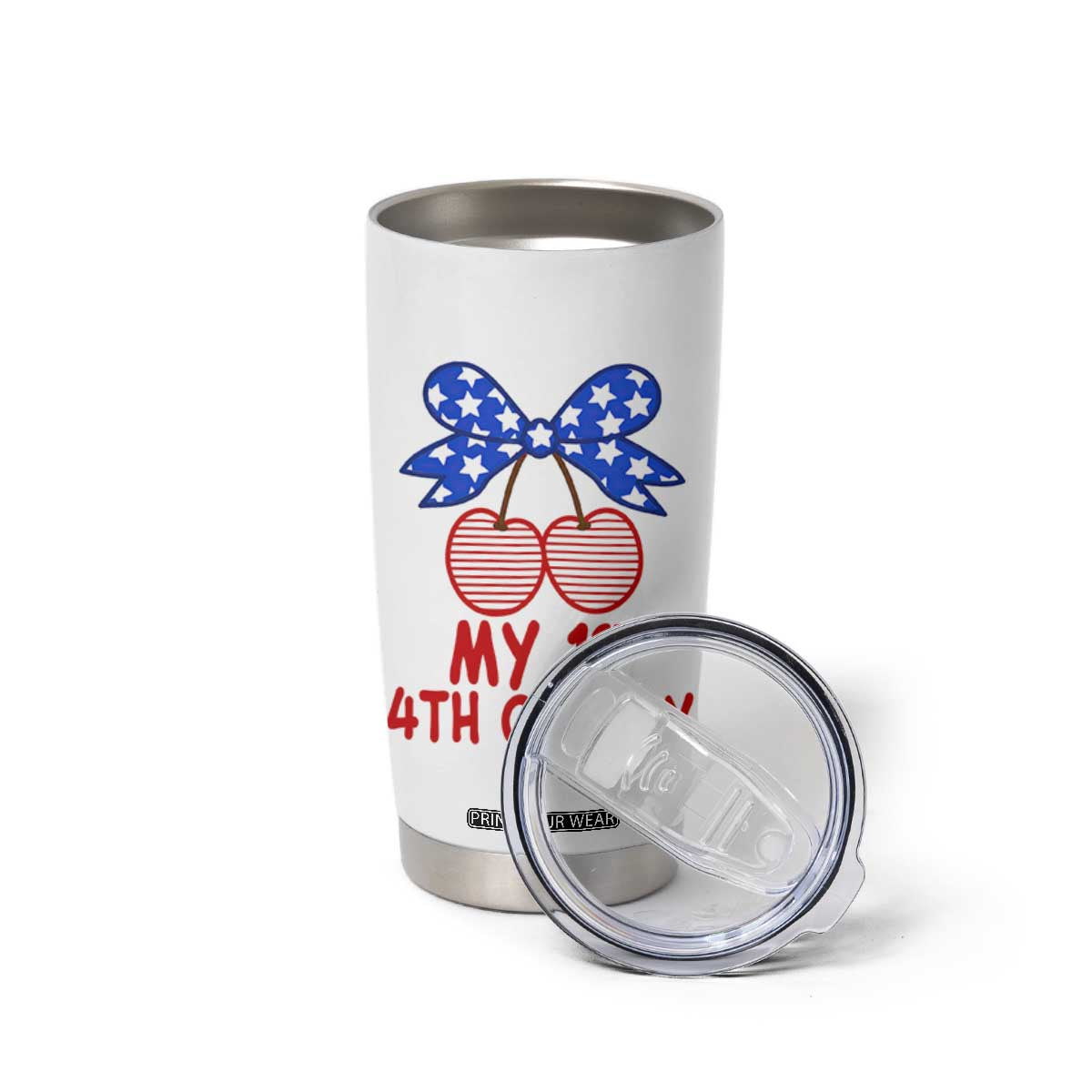 My 1st 4th of July Coquette Bow Striped Cherries Tumbler Cup Preppy Patriotic Baby Girl Independence Holiday