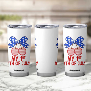 My 1st 4th of July Coquette Bow Striped Cherries Tumbler Cup Preppy Patriotic Baby Girl Independence Holiday