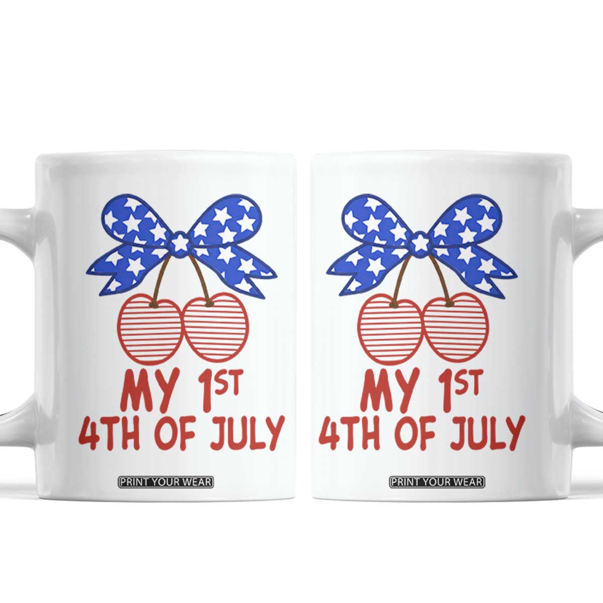 My 1st 4th of July Coquette Bow Striped Cherries Coffee Mug Preppy Patriotic Baby Girl Independence Holiday