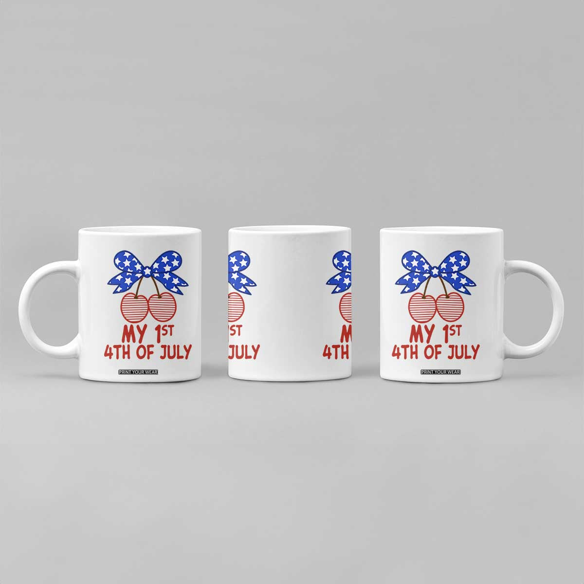 My 1st 4th of July Coquette Bow Striped Cherries Coffee Mug Preppy Patriotic Baby Girl Independence Holiday