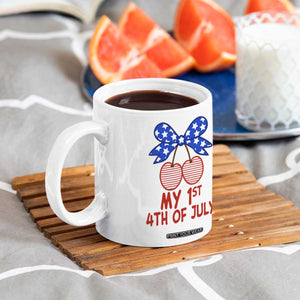 My 1st 4th of July Coquette Bow Striped Cherries Coffee Mug Preppy Patriotic Baby Girl Independence Holiday