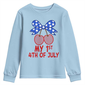 My 1st 4th of July Coquette Bow Striped Cherries Youth Sweatshirt Preppy Patriotic Baby Girl Independence Holiday