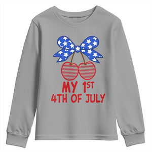 My 1st 4th of July Coquette Bow Striped Cherries Youth Sweatshirt Preppy Patriotic Baby Girl Independence Holiday