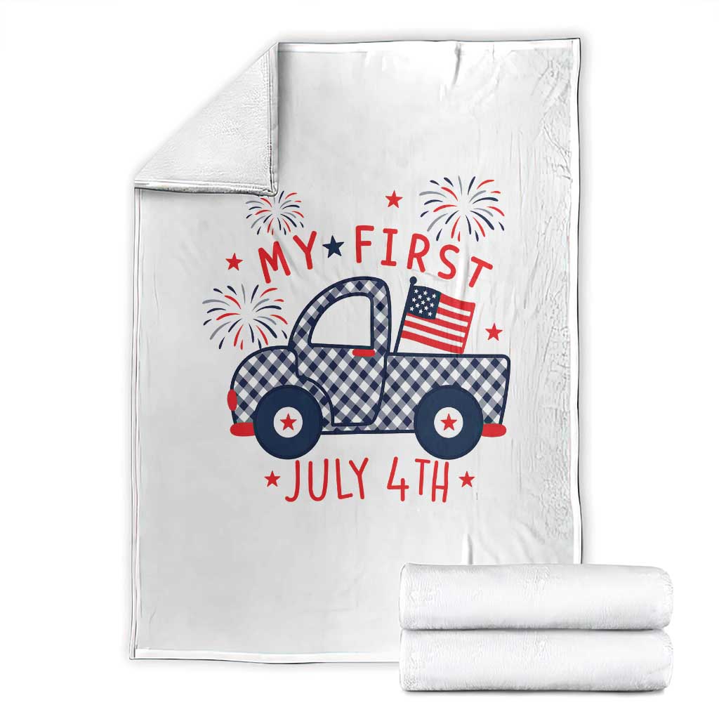 My First July 4th Gingham Vintage Truck Americana Throw Blanket Patriotic Fireworks Independence Holiday Milestone