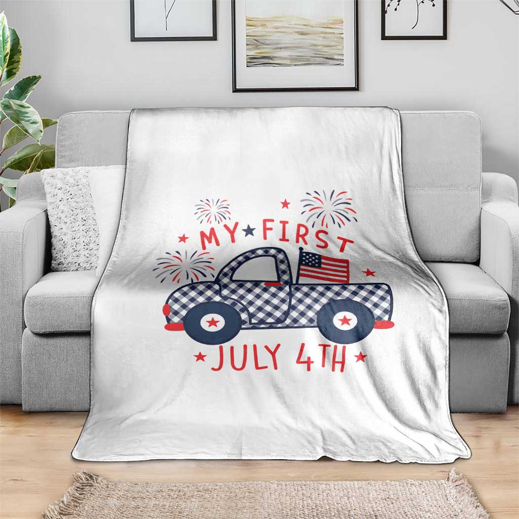 My First July 4th Gingham Vintage Truck Americana Throw Blanket Patriotic Fireworks Independence Holiday Milestone