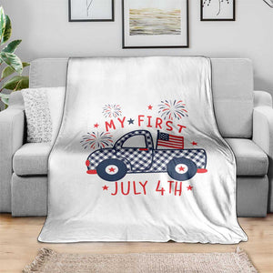 My First July 4th Gingham Vintage Truck Americana Throw Blanket Patriotic Fireworks Independence Holiday Milestone