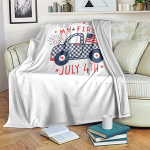 My First July 4th Gingham Vintage Truck Americana Throw Blanket Patriotic Fireworks Independence Holiday Milestone