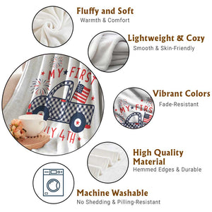 My First July 4th Gingham Vintage Truck Americana Throw Blanket Patriotic Fireworks Independence Holiday Milestone