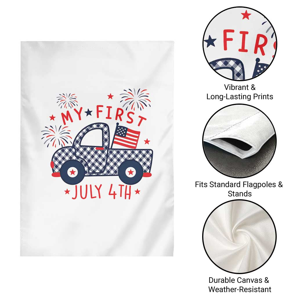 My First July 4th Gingham Vintage Truck Americana Garden Flag Patriotic Fireworks Independence Holiday Milestone