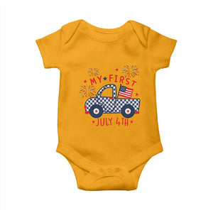 My First July 4th Gingham Vintage Truck Americana Baby Onesie Patriotic Fireworks Independence Holiday Milestone
