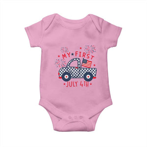My First July 4th Gingham Vintage Truck Americana Baby Onesie Patriotic Fireworks Independence Holiday Milestone