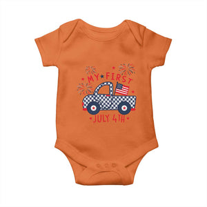My First July 4th Gingham Vintage Truck Americana Baby Onesie Patriotic Fireworks Independence Holiday Milestone